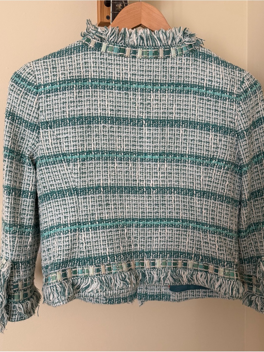 Tory Burch light green and white Tweed jacket with Fringe Trim - Picture 7 of 8